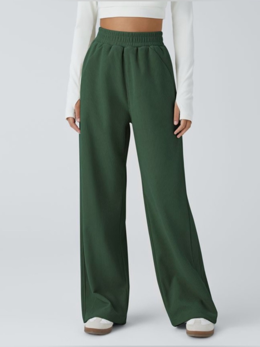 Halara Corduroy Wide Leg High-Rise Pants in Forest Green Med